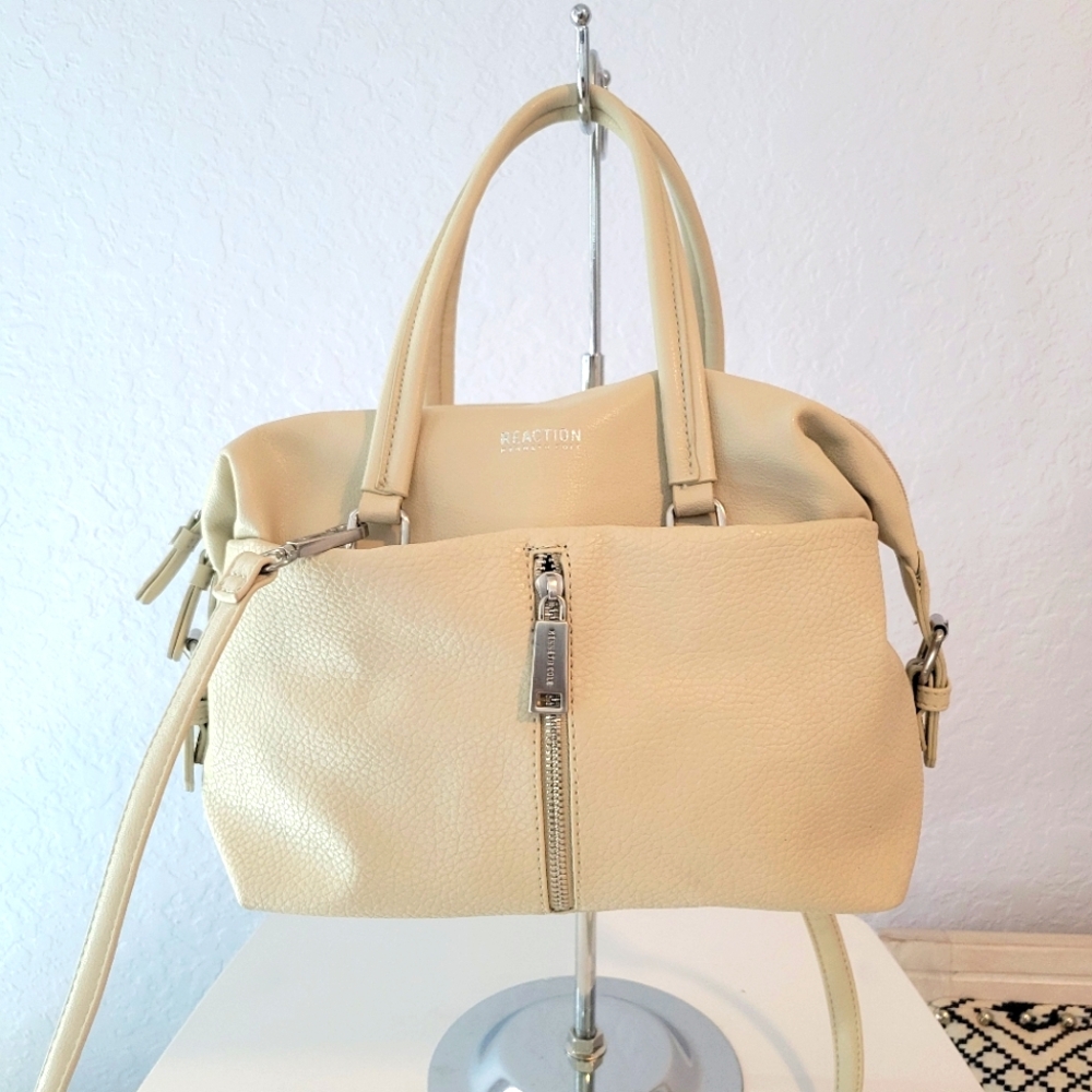 KENNETH COLE VEGAN LEATHER CREAM SMALL SATCHEL CROSSBODY PURSE